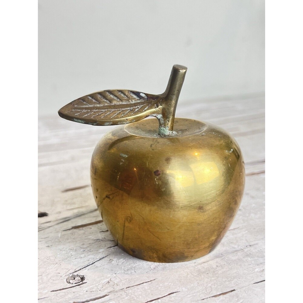 Vintage Mid Century Modern Brass Apple Bell Paperweight / Cottage Home Decor